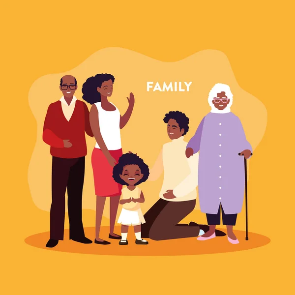 Carino famiglia afro membri in poster — Vettoriale Stock