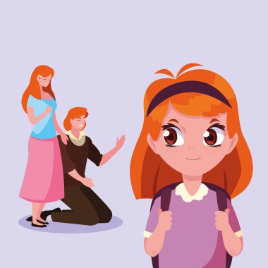 veliler ile sevimli küçük öğrenci kız