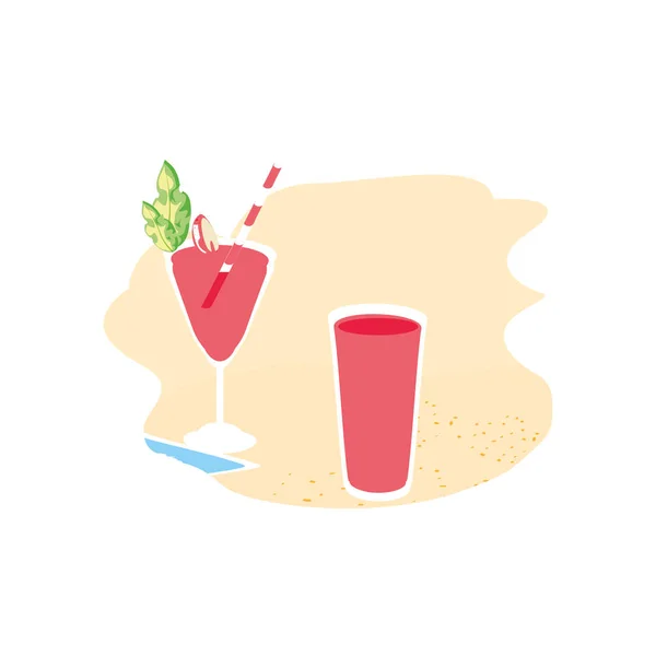 Deliciosa xícara de coquetel fresco com suco na praia —  Vetores de Stock