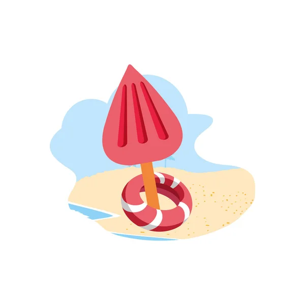 Морозиво з палицею на пляжі і плаває — стоковий вектор