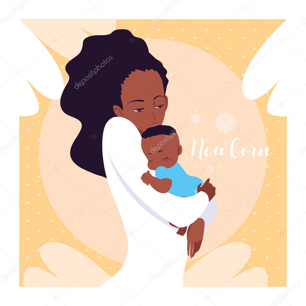 newborn card with mom afro and cute little son