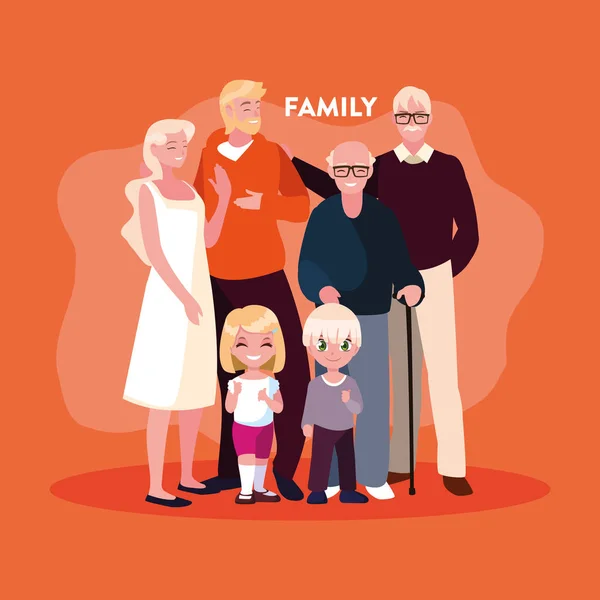 Cute family members in poster — Stock Vector