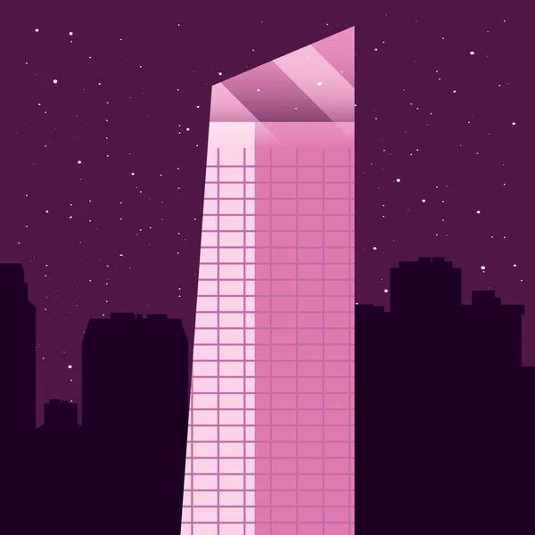 Rascacielos ciudad urbana noche estrellas fondo — Vector de stock