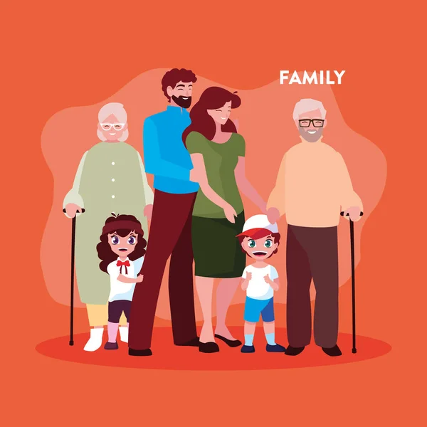 Cute family members in poster — Stock Vector