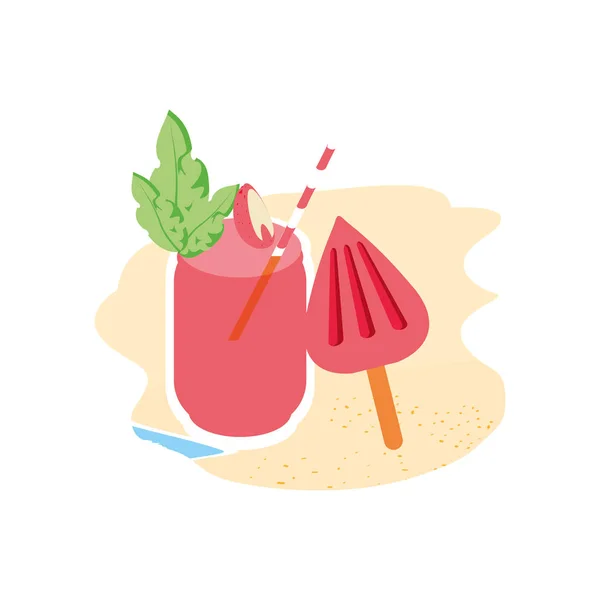 Refrescar o suco na praia com sorvete em pau — Vetor de Stock