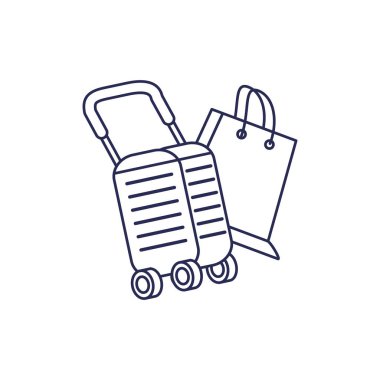 alışveriş çantası ile bavul ve tekerlekler