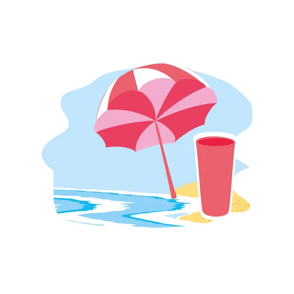 해변에서 주스와 함께 열려있는 해변 우산 — 스톡 벡터