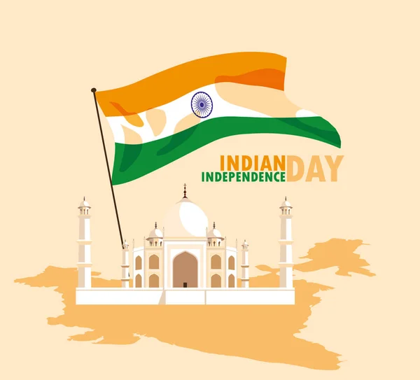 indian independence day poster with flag and taj majal mosque