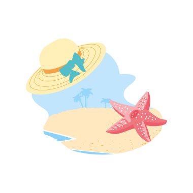 denizyıldızı ile plajda şapka kadın hasır