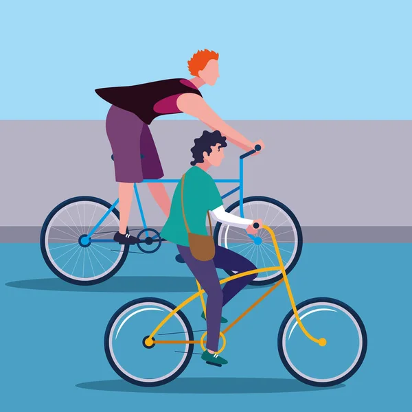 Młody mężczyźni jazda rower avatar charakter — Wektor stockowy