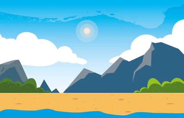 Belle scène de paysage avec montagnes et lac — Image vectorielle