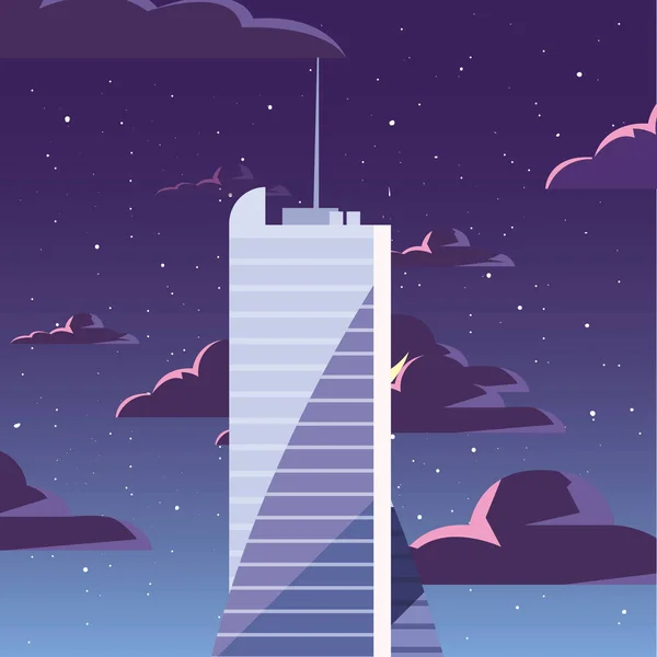 超高層ビル都市タワー夜雲背景 — ストックベクタ