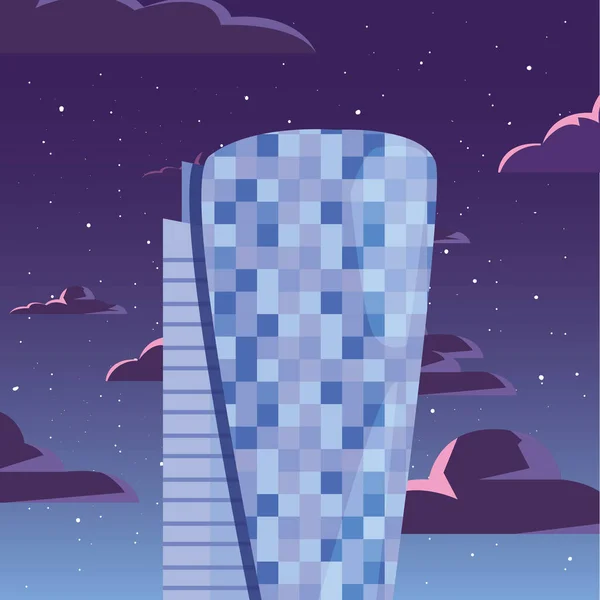 Wolkenkratzer städtischen Turm Nacht Wolken Hintergrund — Stockvektor