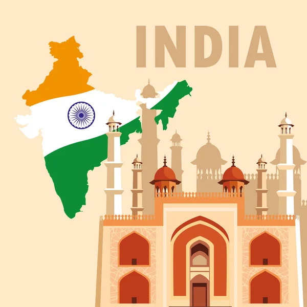 印度独立日与地图和阿姆利则金神庙 — 图库矢量图片