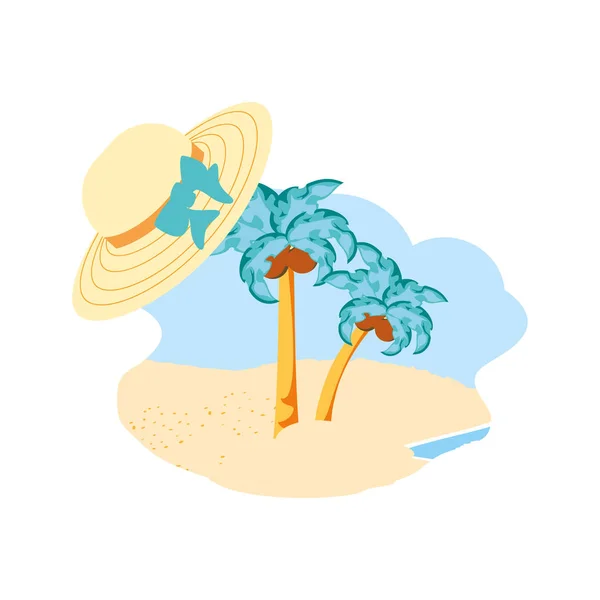 Mössa kvinnlig korg på stranden — Stock vektor