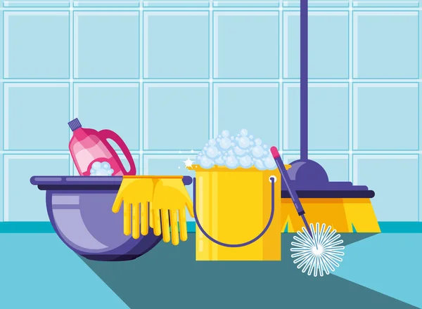 Housekeeping tools with set icons — Stock Vector