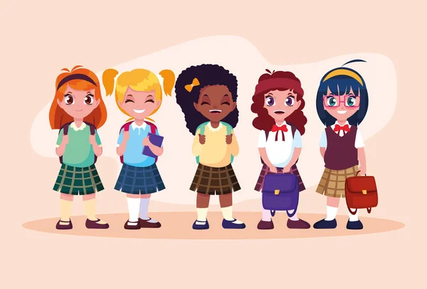 Cute little student girls avatar character — Stock Vector