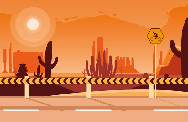 desert landscape scene with signage for cyclist