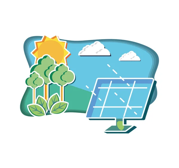 Panel solar con paisaje natural — Vector de stock