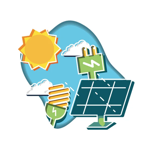 Painel solar com lâmpada e tomada de energia — Vetor de Stock
