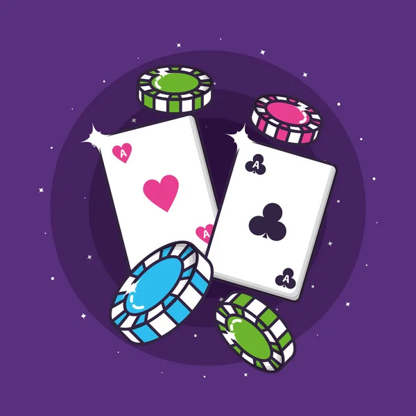 Casino-Spiel Pokerkarten und Chips — Stockvektor