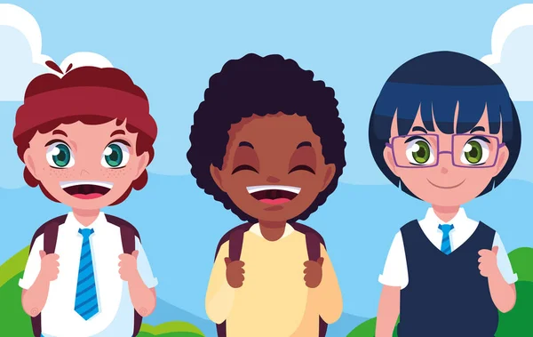 Aranyos kis diák fiúk avatar-karakter — Stock Vector