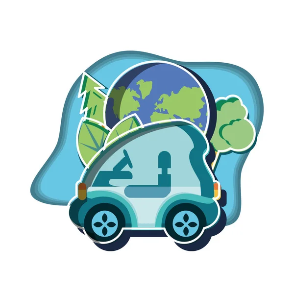 electric car with planet earth and tree plants