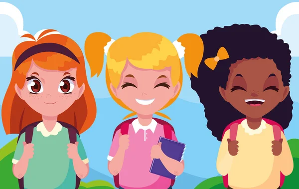 Aranyos kis diák lányok avatar-karakter — Stock Vector