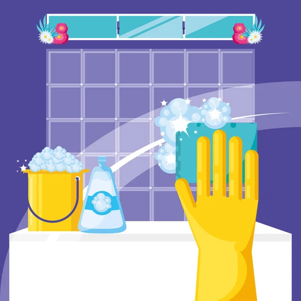 Εργαλεία καθαρισμού με γάντι πλαστικό — Διανυσματικό Αρχείο