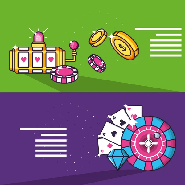 Gokautomaat met set icons casino spel — Stockvector