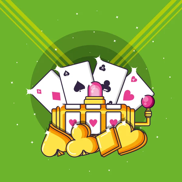 Kaszinó játék slot machine és pókerkártyák — Stock Vector