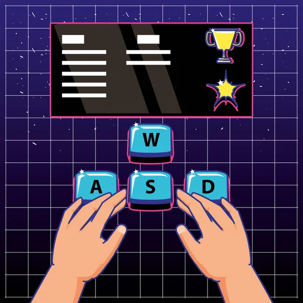 Gamer hands playing with keyboard computer — Stock Vector