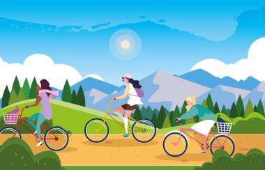 bisikletçi için tabela ile peyzaj bisiklet sürme kadınlar