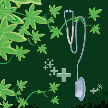 yapraklar ve stetoskop ile ilaç esrar etiketi