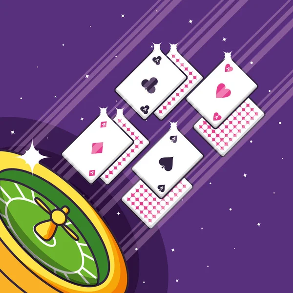 Poker kartları ile casino oyun rulet — Stok Vektör