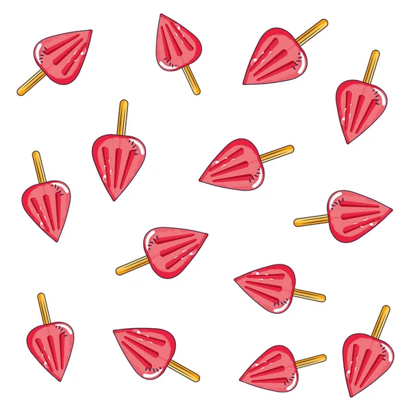Pattern of delicious ice creams in stick — Stock Vector