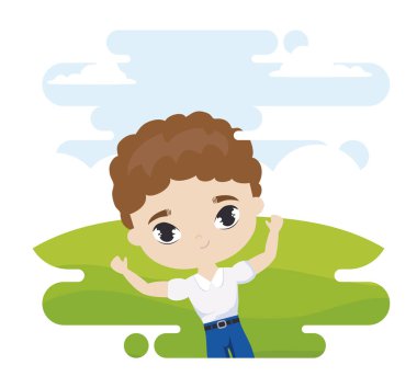 manzara sahnesinde sevimli küçük öğrenci çocuk