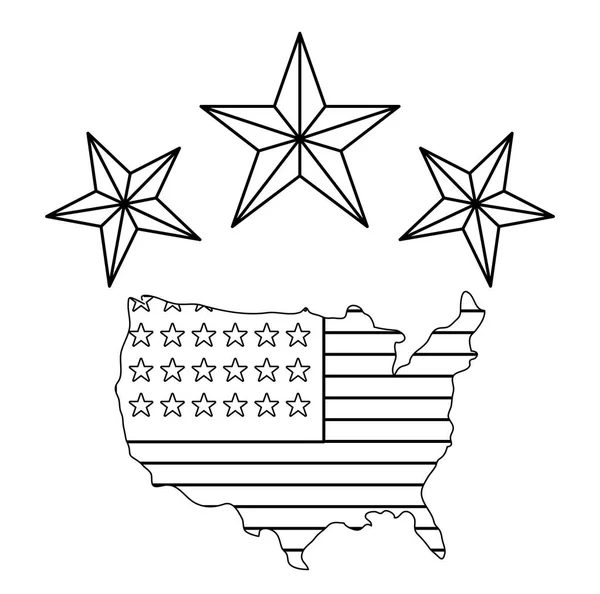 Carte avec l'état uni du drapeau américain et la décoration des étoiles — Image vectorielle