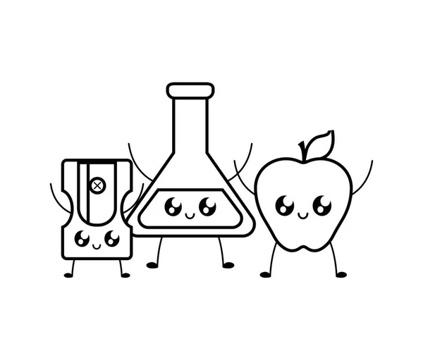 Zkouška na trubce s ostřičem a jablečným ovocem a kawaii — Stockový vektor