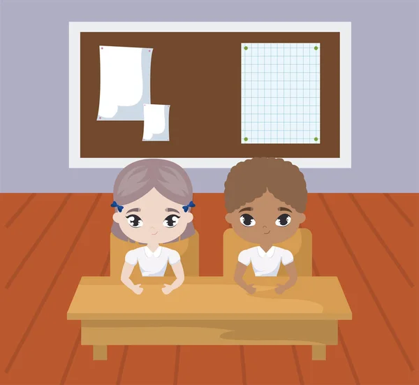 Pequenos alunos na cena da sala de aula — Vetor de Stock