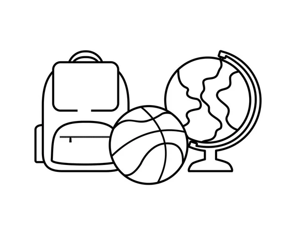 Παροχή σχολικής τσάντας με μπαλόνι και χώμα μπάσκετ — Διανυσματικό Αρχείο