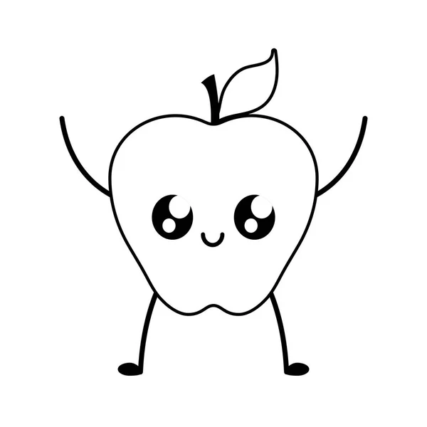 Fruta de maçã fresca estilo kawaii — Vetor de Stock