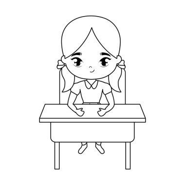 okul masasında oturan küçük öğrenci kız
