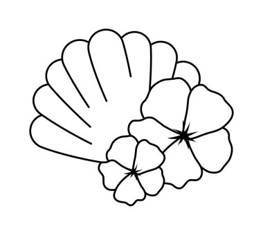 çiçekler izole simgesi ile deniz kabuğu