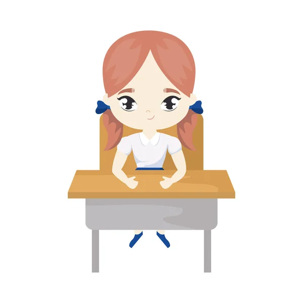 Menina estudante sentada na mesa da escola — Vetor de Stock