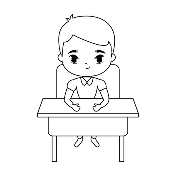 Piccolo studente ragazzo seduto nella scrivania della scuola — Vettoriale Stock