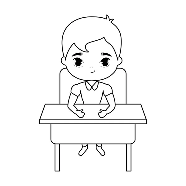 学校の机に座っている小さな生徒の男の子 — ストックベクタ