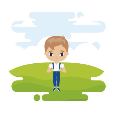 manzara sahnesinde sevimli küçük öğrenci çocuk