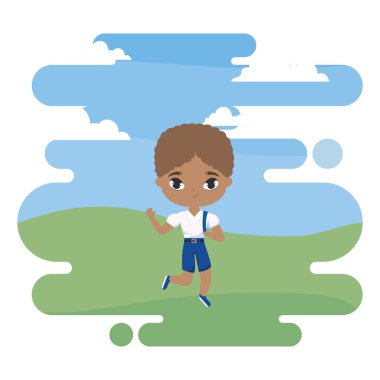 manzara sahnesinde sevimli küçük öğrenci çocuk afro