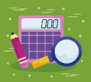 kalem ve büyüteç ile hesap makinesi matematik